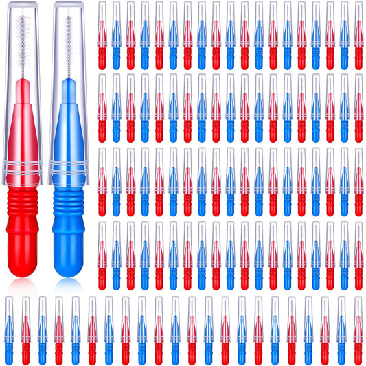 100 Pcs Braces Dental Brush Flosser for Cleaner Interdental Brush Toothpick Tooth Flossing Head Oral Dental Toothpick Cleaners Cleaning Tool(Red and Blue).