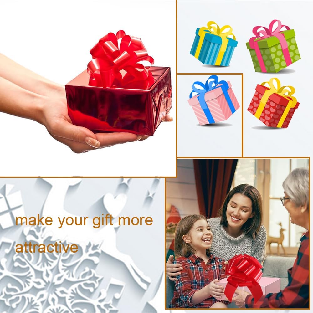 16 Pcs Ped Pull Bows for Gift Wrapping,6 Inch Gift Bows for Presents,Birthday,Anniversary,Party,Christmas,Wreath,Holiday Celebration Gift Decoration (16Pcs Red)