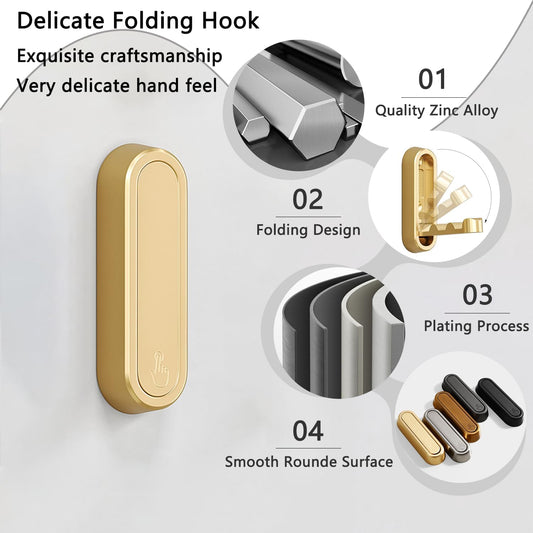 4PCS Folding Coat Hooks, Heavy Duty Wall Hooks Made of Zinc Alloy, Foldable Gold Wall Hooks for Hanging Coats, Scarves, Hats, Bathrobes, Keys, Bags (Gold)
