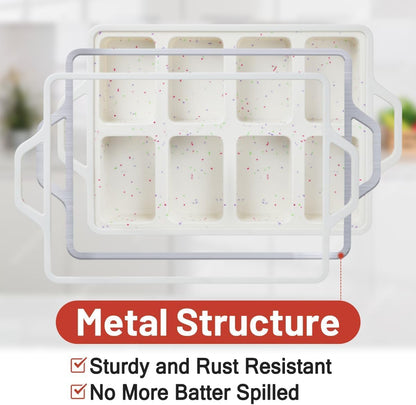 Mini Loaf Pan, Metal Reinforced Silicone Mini Bread Loaf Pan Nonstick Cornbread Pan 8 Cavities Silicone Molds for Baking Bread, Loaf, Meatloaf, Brownie, Butter