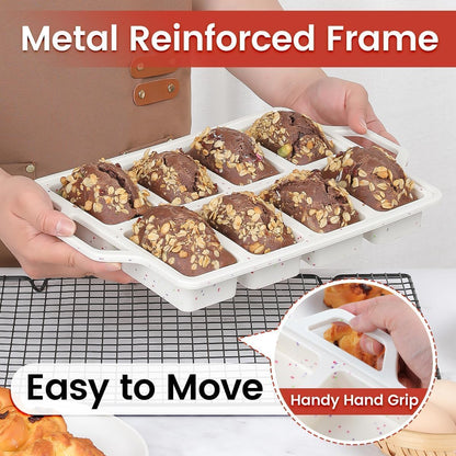 Mini Loaf Pan, Metal Reinforced Silicone Mini Bread Loaf Pan Nonstick Cornbread Pan 8 Cavities Silicone Molds for Baking Bread, Loaf, Meatloaf, Brownie, Butter