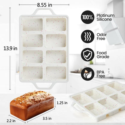 Mini Loaf Pan, Metal Reinforced Silicone Mini Bread Loaf Pan Nonstick Cornbread Pan 8 Cavities Silicone Molds for Baking Bread, Loaf, Meatloaf, Brownie, Butter