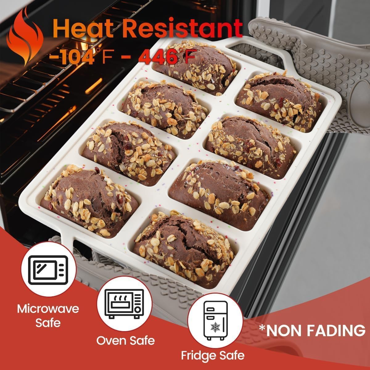 Mini Loaf Pan, Metal Reinforced Silicone Mini Bread Loaf Pan Nonstick Cornbread Pan 8 Cavities Silicone Molds for Baking Bread, Loaf, Meatloaf, Brownie, Butter