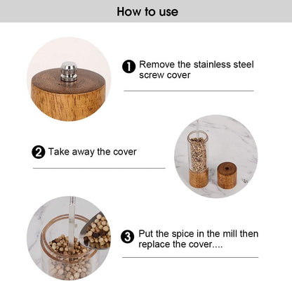 Premium Acrylic Salt and Pepper Grinder Set, Manual Salt and Pepper Mills- Wooden Shakers with Adjustable Ceramic Core-Salt Grinder and Pepper Mill -8 Inches-Pack of 2