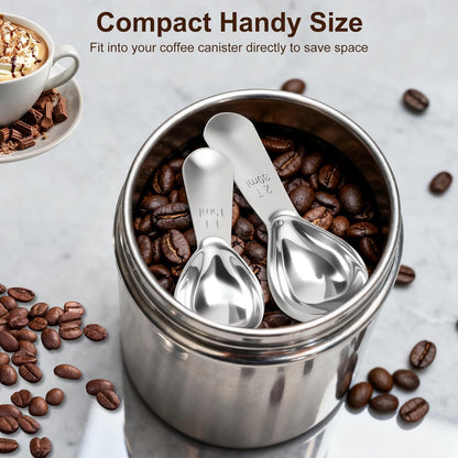 2Pcs Coffee Scoops, Premium 18/8 Stainless Steel Coffee Spoons, Set of 2 Short Handled (1 Tablespoon & 2 Tablespoon) Coffee Measuring Spoon for Ground Coffee, Tea and Powder by