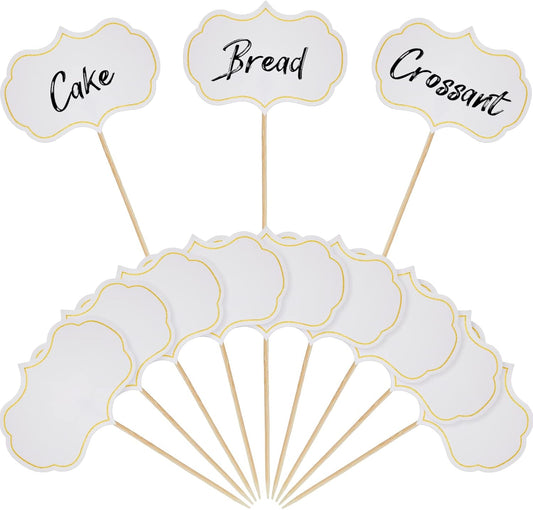 50 Pieces Cheese Markers for Charcuterie Board Buffet Labels Food Tags Blank Toothpick Flags Appetizer Signs Chalkboard Cupcake Toppers Picks for Wedding Birthday Party Decorations (White)