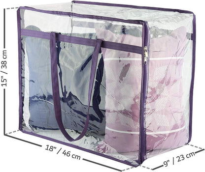 Clear Vinyl Zippered Storage Bags (3-Pack) 40L Sturdy Storage Bags for Sweaters, Blankets, Comforters, Bedding Sets and Much More! (Purple, 18x15x9)