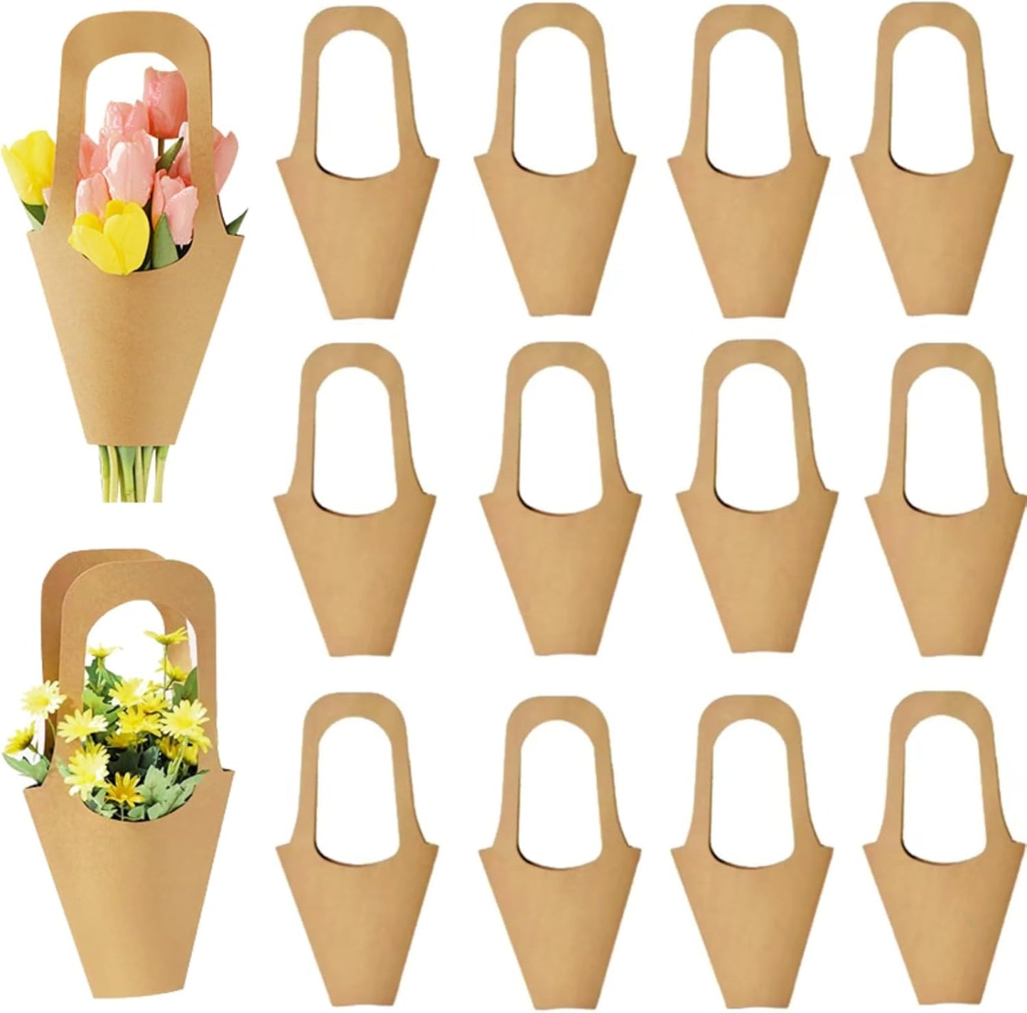30 Pcs Kraft Paper Flower Wrapping Paper Gift Bags with Handle - Bouquet Gift Bags for Thanksgiving, Birthday, Wedding & Party Favors
