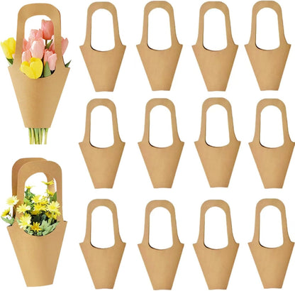30 Pcs Kraft Paper Flower Wrapping Paper Gift Bags with Handle - Bouquet Gift Bags for Thanksgiving, Birthday, Wedding & Party Favors