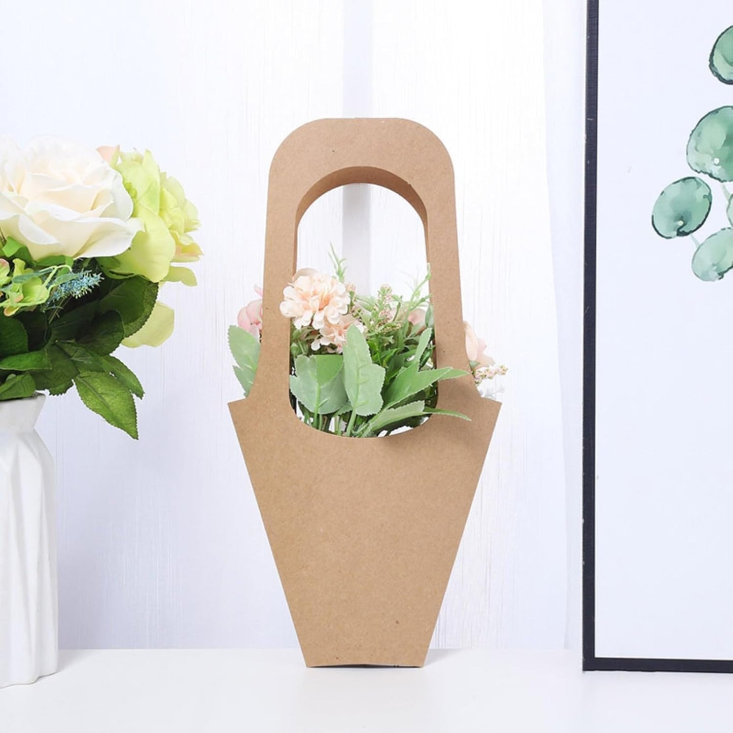 30 Pcs Kraft Paper Flower Wrapping Paper Gift Bags with Handle - Bouquet Gift Bags for Thanksgiving, Birthday, Wedding & Party Favors