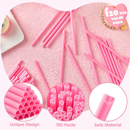 120 PCS Valentine Heart Shaped Pink Straws, Reusable Drinking Cute Straw for Valentine's day Cocktail, Birthday Party, Bridal Shower, Wedding Supplies, Valentine Party
