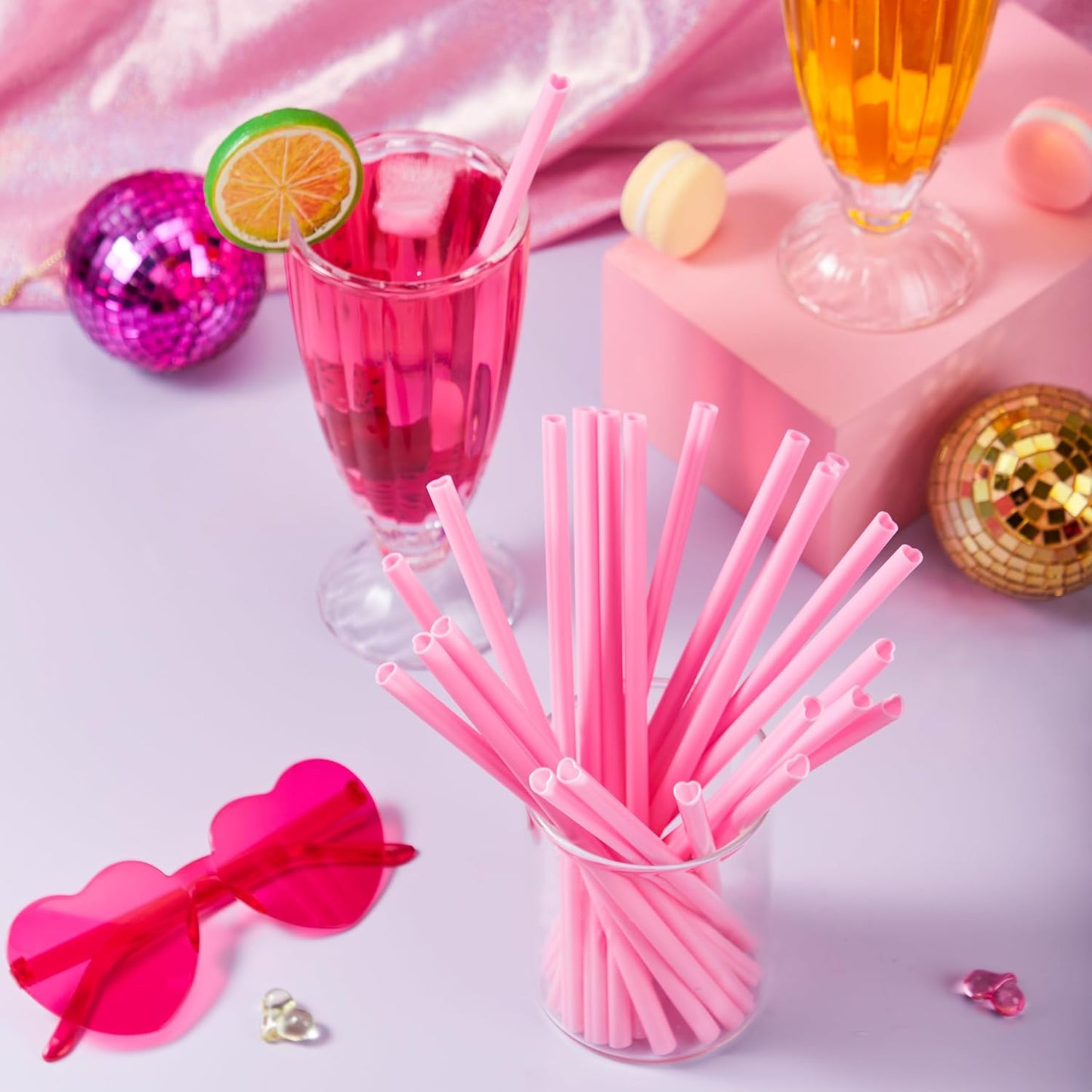 120 PCS Valentine Heart Shaped Pink Straws, Reusable Drinking Cute Straw for Valentine's day Cocktail, Birthday Party, Bridal Shower, Wedding Supplies, Valentine Party