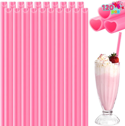 120 PCS Valentine Heart Shaped Pink Straws, Reusable Drinking Cute Straw for Valentine's day Cocktail, Birthday Party, Bridal Shower, Wedding Supplies, Valentine Party