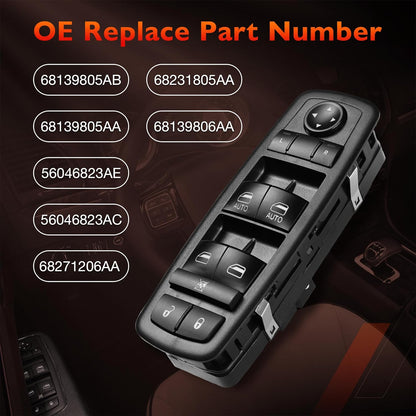Master Power Window Switch Driver Side Front Left Door Control Button,Fits 2016–2022 Ram 1500 2500 3500,2011–2019 Dodge Charger,2011-2020 Chrysler 200 300, | Replaces 68139805AB,68139805AA,56046823AE