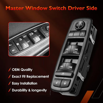 Master Power Window Switch Driver Side Front Left Door Control Button,Fits 2016–2022 Ram 1500 2500 3500,2011–2019 Dodge Charger,2011-2020 Chrysler 200 300, | Replaces 68139805AB,68139805AA,56046823AE