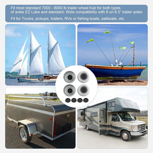 4pcs 2.72" Trailer Axle Wheel Hub and Bearing Dust Cap with Extra 4 Rubber Plugs for Most 7000-8000 lb Wheel Hubs Trailer Dexter EZ Lube Camper RV Bearing Dust Cap