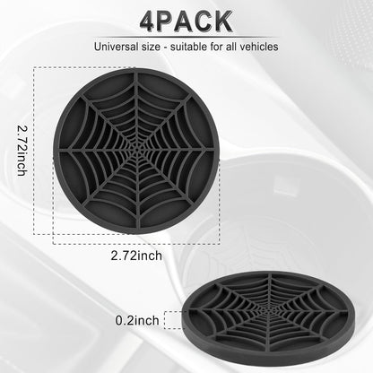 4PCS Spider Web Car Coasters for Cup Holders, Halloween Funny Non-Slip Silicone Insert Ornaments Coasters, Automotive Cupholder Goth Accessories for Men & Women(Black)