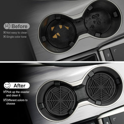 4PCS Spider Web Car Coasters for Cup Holders, Halloween Funny Non-Slip Silicone Insert Ornaments Coasters, Automotive Cupholder Goth Accessories for Men & Women(Black)