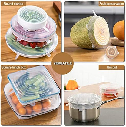 4 Pack Same Size Silicone Stretch Lids, Thicker Reusable Sturdy Silicone Container Cover, Expandable Food Storage Covers, Dishwasher and Freezer Safe, 3.75in(9.5cm)