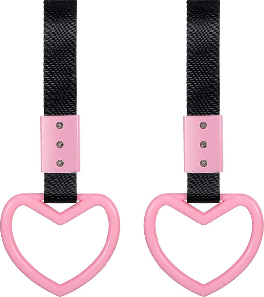 2 Pieces Heart Shaped Car Handle Straps Drift Charm Rear Bumper Warning Ring Decor Subway Bus Broken Heart Handle for Car Interior(Light Pink).