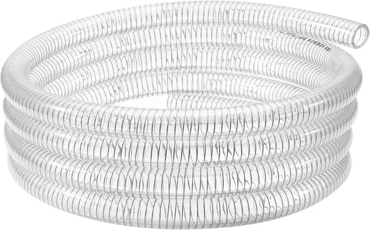 Wire Reinforced Hose 1" id - 10ft Clear High Pressure Suction Line Plastic Vinyl Tubing with Spiral Steel Wire, Drain Water Fuel Powder.