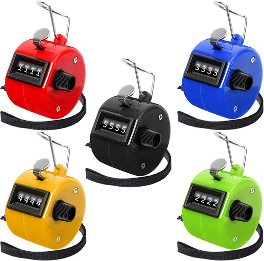 Handheld Mechanical Counter Clicker, 5 Pcs 4-Digital Number Tally Click Counter for School Event Golf Sports Office Stadium.