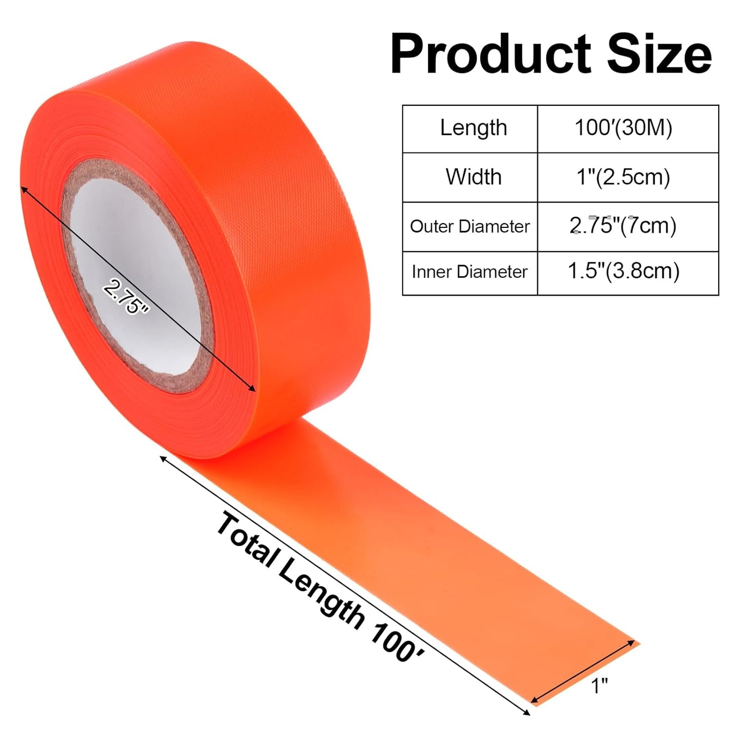 5 Pack Orange Flagging Marking Tape, 1" x 100′ Non-Adhesive Survey Ribbon Rolls, Fade-Resistant Tapes for Hunting Trail, Tree, Boundaries and Hazardous Areas (Orange)