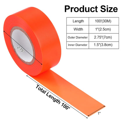 5 Pack Orange Flagging Marking Tape, 1" x 100′ Non-Adhesive Survey Ribbon Rolls, Fade-Resistant Tapes for Hunting Trail, Tree, Boundaries and Hazardous Areas (Orange)