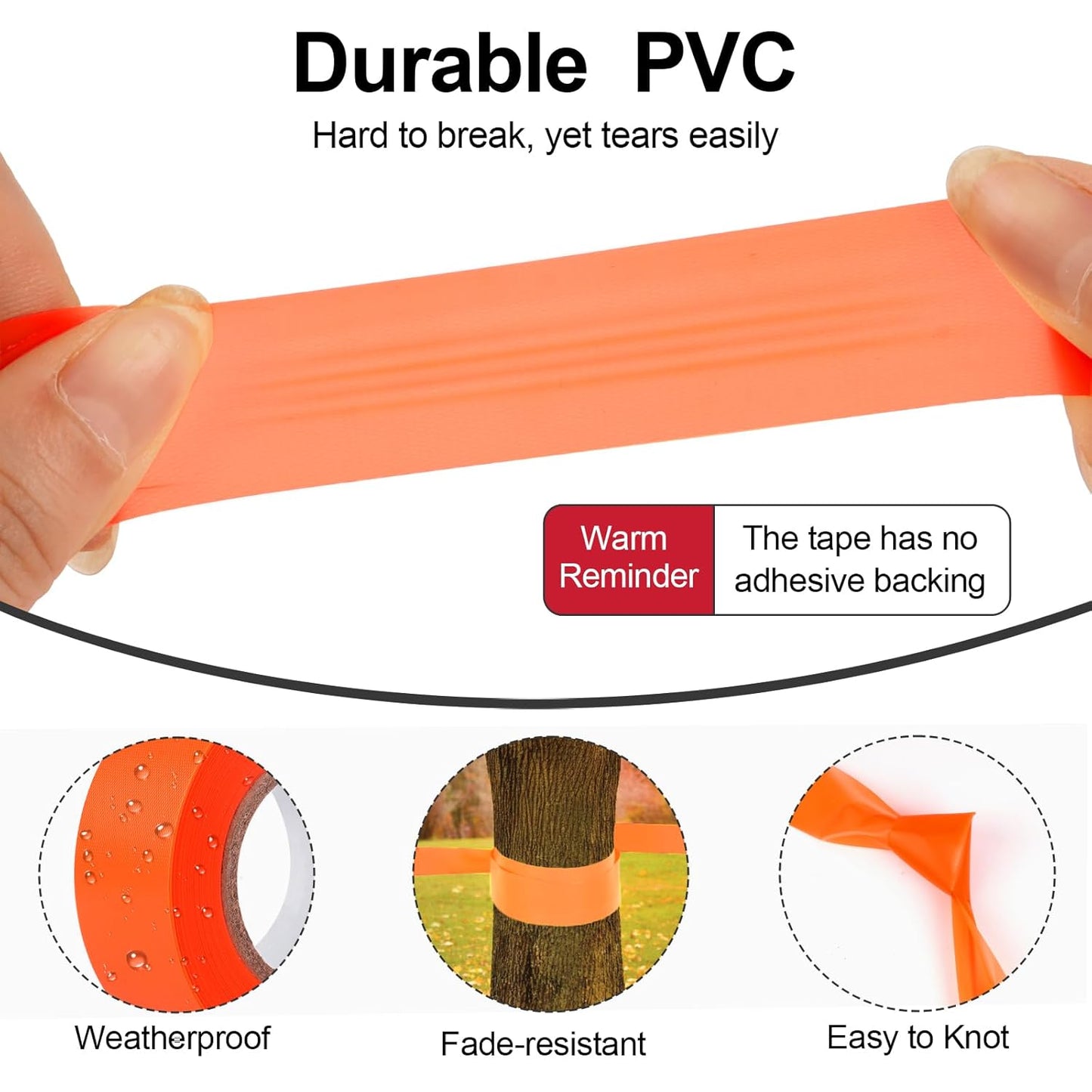 5 Pack Orange Flagging Marking Tape, 1" x 100′ Non-Adhesive Survey Ribbon Rolls, Fade-Resistant Tapes for Hunting Trail, Tree, Boundaries and Hazardous Areas (Orange)
