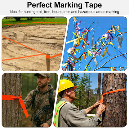 5 Pack Orange Flagging Marking Tape, 1" x 100′ Non-Adhesive Survey Ribbon Rolls, Fade-Resistant Tapes for Hunting Trail, Tree, Boundaries and Hazardous Areas (Orange)
