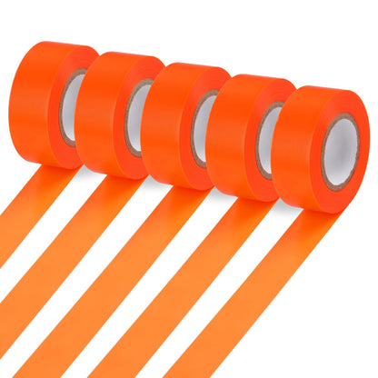 5 Pack Orange Flagging Marking Tape, 1" x 100′ Non-Adhesive Survey Ribbon Rolls, Fade-Resistant Tapes for Hunting Trail, Tree, Boundaries and Hazardous Areas (Orange)