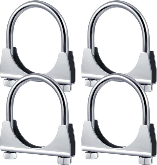 4 Pcs 2-1/2" Exhaust Clamp Heavy Duty U-bolt Exhaust Clamp - Saddle Design Muffler Pipe Connector, Tip Hook Clip, Galvanized Iron, Fits 2.5" Od Pipes.