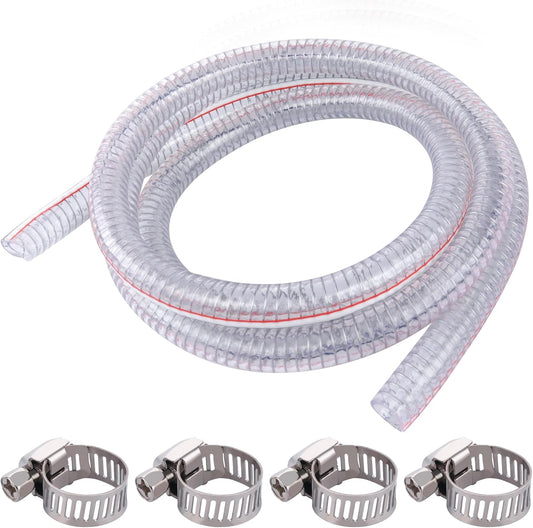 10FT 3/4" ID x 1" OD Steel Wire Suction Hose PVC Reinforced Tubing High Pressure Flexible Vinyl Hose Heavy Duty Clear Vacuum Suction Tube for Dust Collection Drain Fuel.