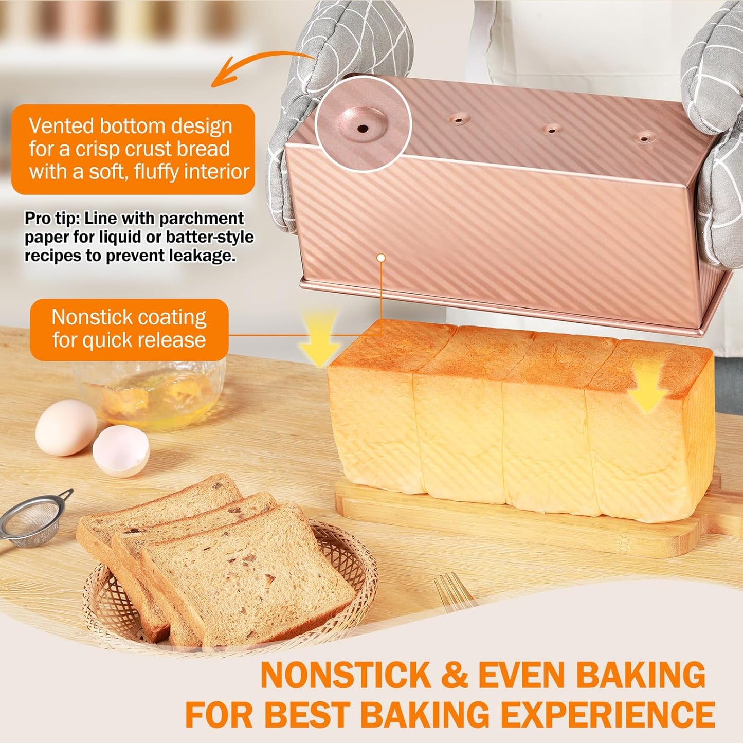 Pullman Loaf Pan with Lid, 13x4 inch, Premium 2.2LB Nonstick Sandwich Bread Loaf Pan for Homemade Sourdough Bread, Heavy Duty Carbon Steel Corrugated Toast Box with Cover for Baking, Bakeware
