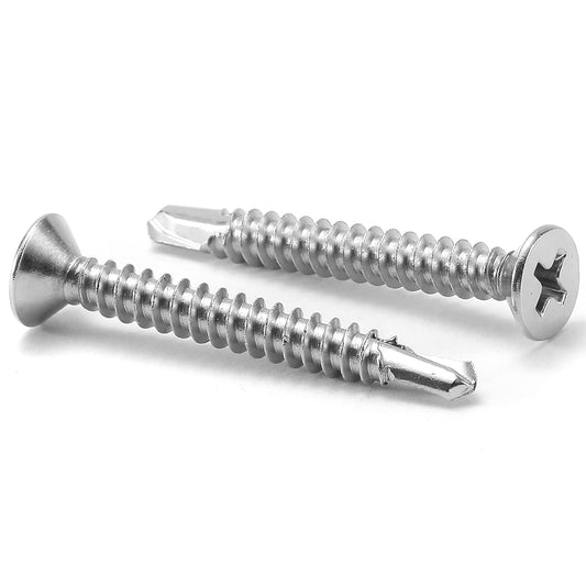 #10 x 1-1/2" Sheet Metal Screws 100Pcs 410 Stainless Steel Flat Head Tek Screws Fast Self Tapping Screws by.