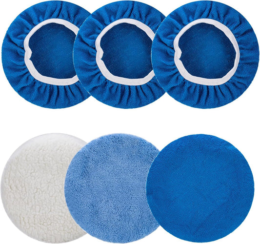 6 Pcs Car Polishing Pad, Buffing Pad for 10 Inch Car Polisher, Microfiber Wax Applicator Pad for Car, Microfiber, Wool, Coral Fleece.