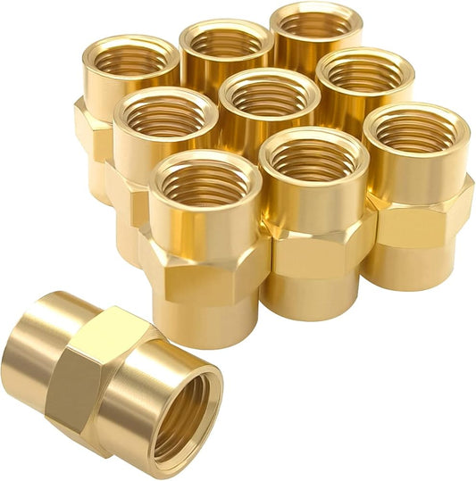 10PCS Brass Coupling 1/4" x 1/4" NPT Female Coupler Hex Head Pipe Fitting.