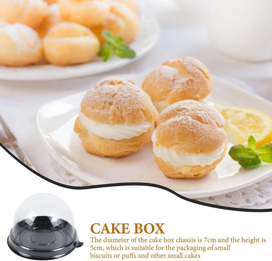 50Pcs Clear Plastic Mini Cake Box with Dome Lids, Mini Muffin Container Box Mooncake Dome Box Pastry Baking Packaging Boxes Wedding Birthday Gifts Supplies (Black Base).