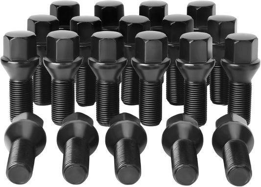 14x1.25 OEM Lug Bolts Fit for BMW 2-Series 3-Series 4-Series 5-Series 6-Series 7-Series X1 X2 X3 X4 X5 X6 M3 M4 M5 M6 i3 i8, M14x1.25 Lug Bolts Black 20PC 28mm Shank Length Conical Seat.
