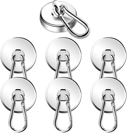 Magnetic Hooks, 110LBS Strong Heavy Duty Neodymium Magnet Hooks with Swivel Carabiner Hook,Great for Your Refrigerator and Other Magnetic Surfaces, Pack of 7.