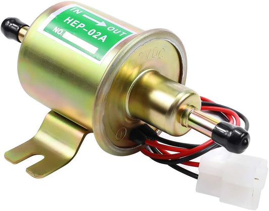 Electric Fuel Pump 12V Universal Low Pressure 12 Volt Transfer Inline Fuel Pump for Lawn Mower Carburetor Gas Diesel Engine 2.5-4psi HEP-02A.