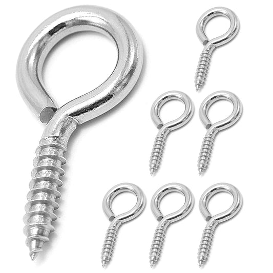 6 Pcs M6 304 Stainless Steel Screw Eye Hooks, 2-1/2 Inches Eyes Screw Hooks,Heavy Duty Screw Eye Bolt,Load Bearing 200LB,Indoor & Outdoor Use.