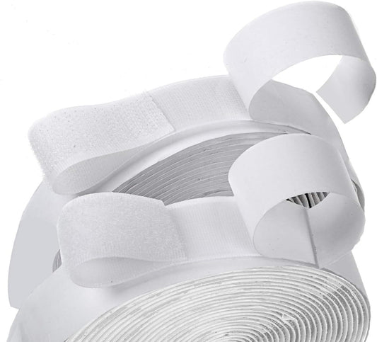 16 Feet Length 0.75 Inches Width Hook and Loop with Strong Self Adhesive Interlocking Strip, Mounting Tape Heavy Duty Adhesion Fastener (White).