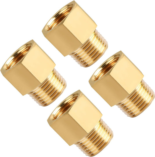4-Pack 1/2 Inch Male x 1/2'' Female Brass Pipe Fitting Adapters, 1/2'' NPT Male to Female Adapters, 1/2'' Brass Pipe Extension Fittings for Shower Head.