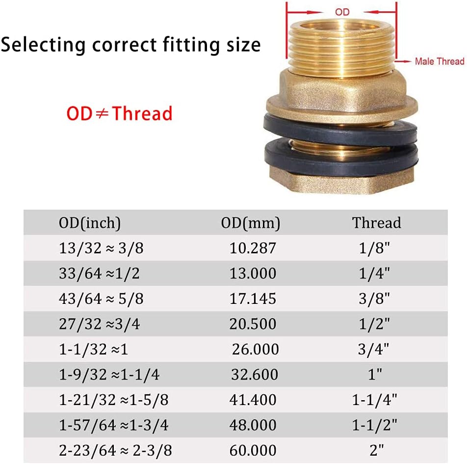 1" Male And No Female Inside Soild Brass Water Tank Connector Bulkhead Tank Fitting With Rubber Ring Stablizing