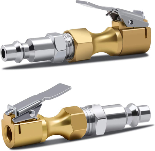 Brass Air Chuck Closed Flow Tire Chuck Heavy Duty Lock on Tire Inflator Chuck with Clip.