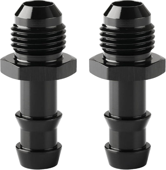 6AN Male Flare to 3/8 Hose Barb Straight Fitting Adapter Aluminum Black 2PCS.