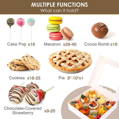 35pcs Bakery Boxes, 10x10x2.5 Inches Auto-Popup Cookie Boxes with Window for Pie, Cookie Cake, Treats, Pastries, Chocolate Covered Strawberries