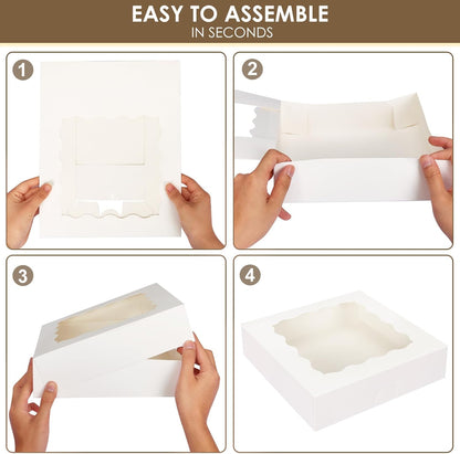 35pcs Bakery Boxes, 10x10x2.5 Inches Auto-Popup Cookie Boxes with Window for Pie, Cookie Cake, Treats, Pastries, Chocolate Covered Strawberries