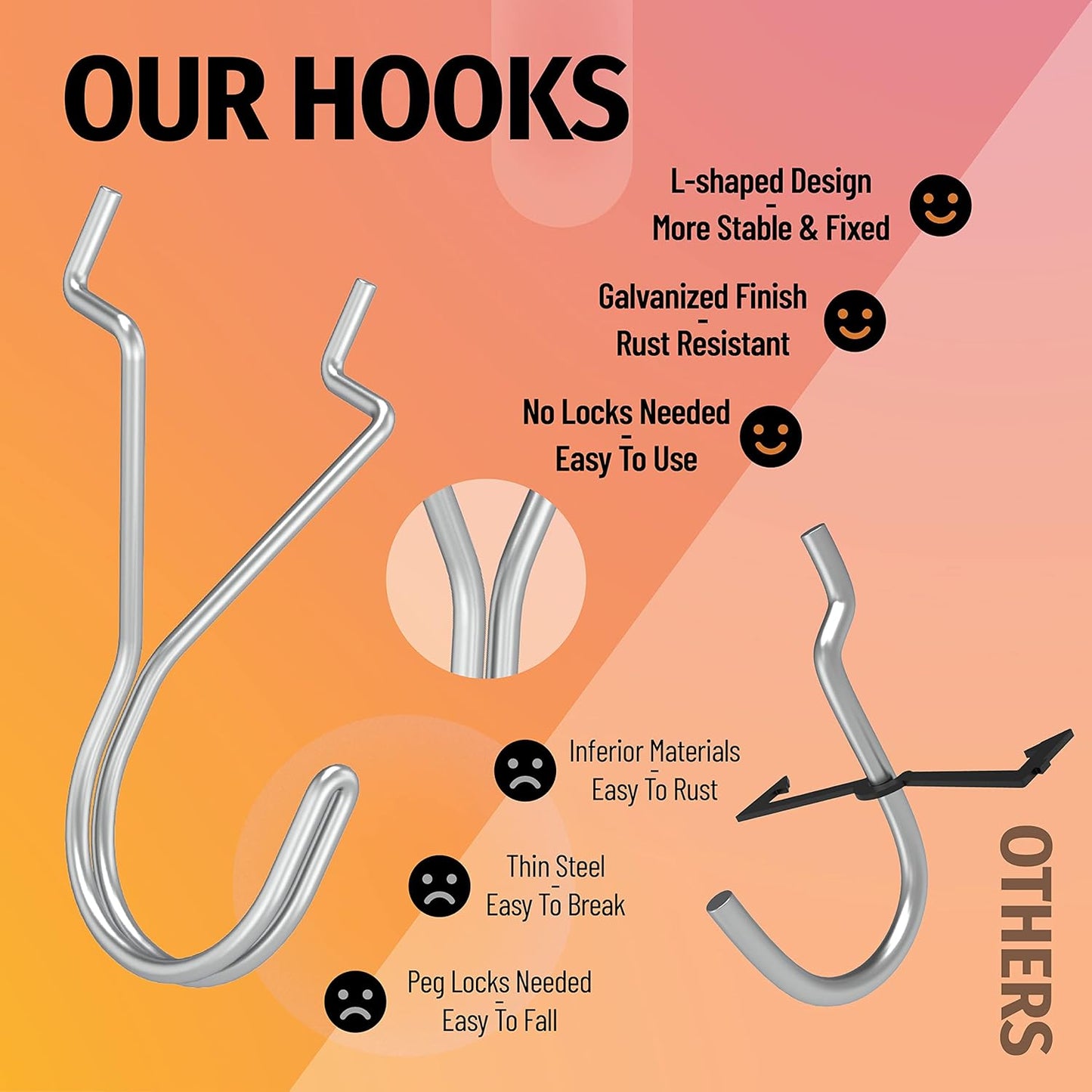 80 Pack Pegboard Hooks J-Hook – 1 Inch Silver J Hooks for Pegboard – Heavy Duty Peg Board Hooks for Hanging Jewelry, Keys, Retail Items & Small Tools – Fits 1/8” & 3/16” Pegboards